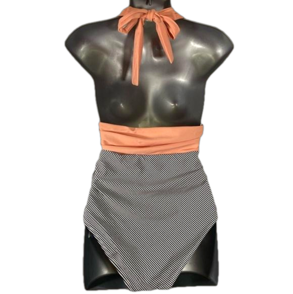 Cupshe Coral/Blk/Wht STRIPE ONEPIECE SWIMSUIT NWT SIZE M SKU0895 - Picture 4 of 7